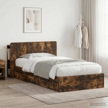 vidaXL Bed Frame with Storage Smoked Oak 90 x 190 cm Engineered Wood