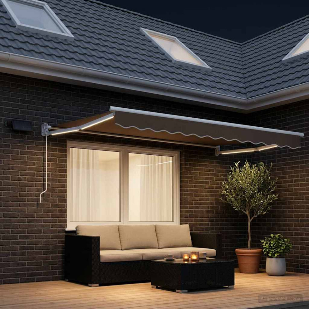 Vidaxl Manual Retractable Awning With Leds Taupe