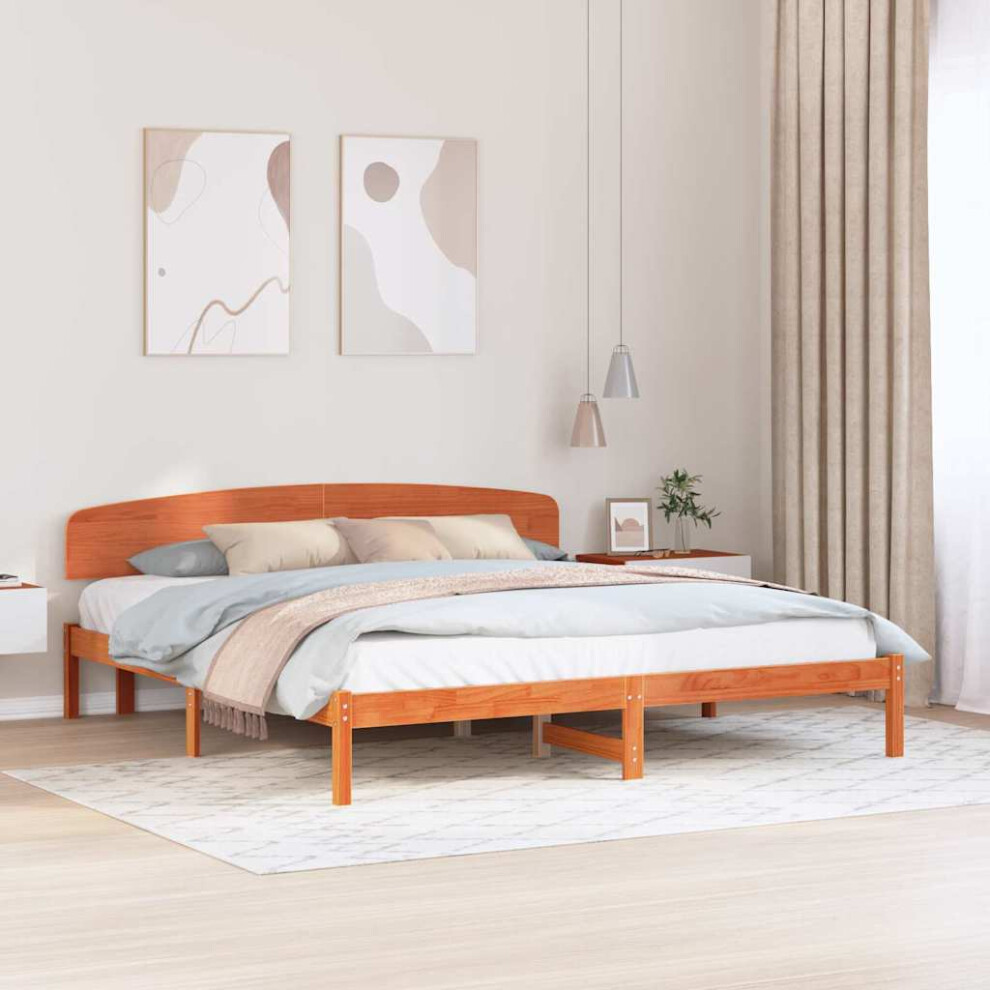 Vidaxl Bed Frame With Headboard Wax 200 X 200 Cm Solid Pine Wood Brown