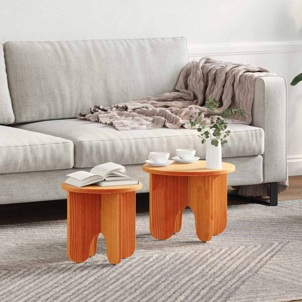 Vidaxl Coffee Table 2 Pcs Wax Solid Pine Wood Brown