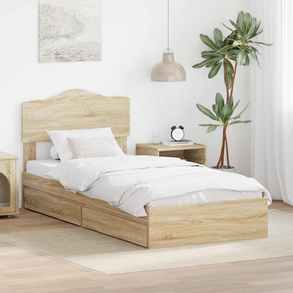 Vidaxl Storage Bed With Drawer Sonoma Oak 90 X 190 Cm Engineered Wood
