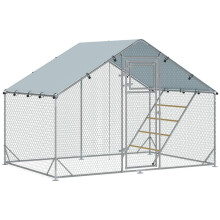 Recinto per polli in acciaio 300x200x195 cm con copertura anti-UV, mangiatoia e posatoio, colore argento.