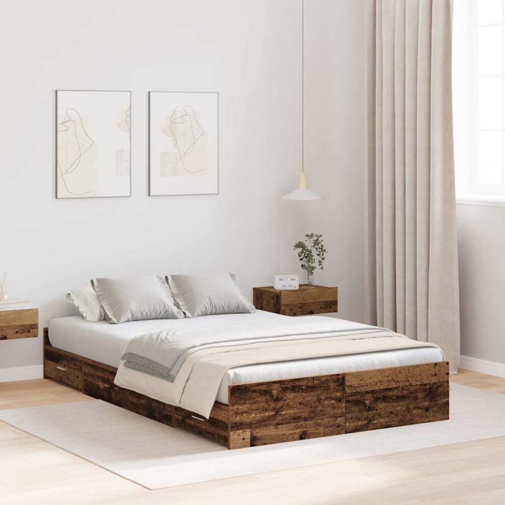 Vidaxl Storage Bed Frame Old Wood 120 X 200 Cm Engineered Wood