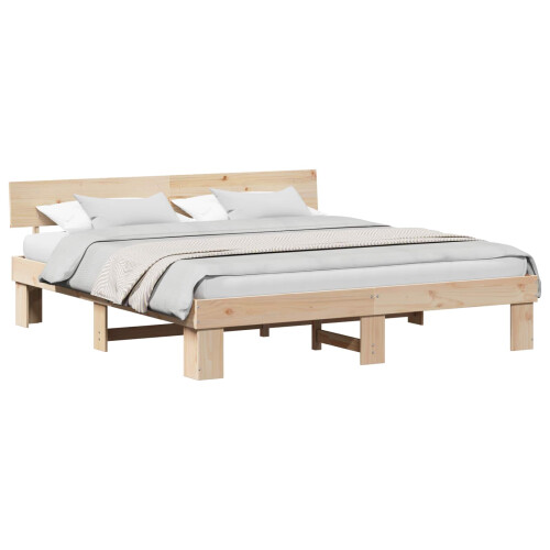 VidaXL vidaXL Bed Frame with Headboard Brown 200 x 200 cm Solid Pine Wood 1
