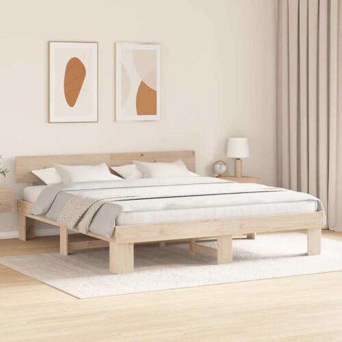 VidaXL vidaXL Bed Frame with Headboard Brown 200 x 200 cm Solid Pine Wood 2