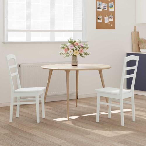 VidaXL vidaXL Dining Chair 2 pcs White Solid Rubber Wood 1