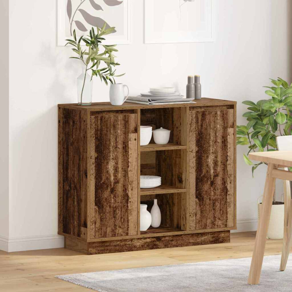 Vidaxl Led Sideboard Old Wood 90 X 32 X 75 Cm Engineered Wood