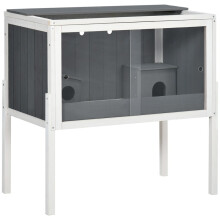Gabbia in legno per criceti nani, 82x45x81 cm, con 2 casette e accessori, colore grigio.