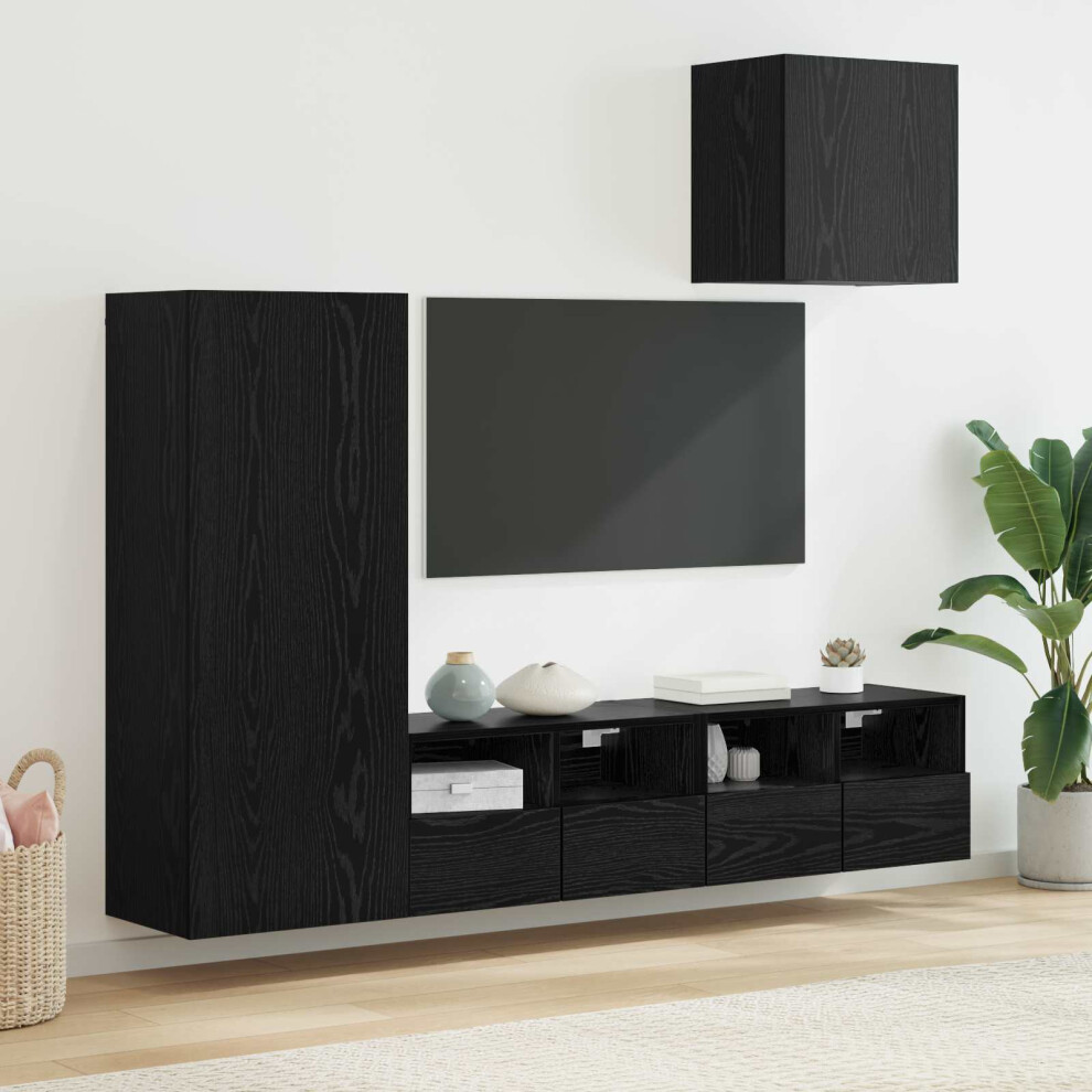 Vidaxl Tv Wall Units 4 Pcs Black Oak Engineered Wood, Black - Image 3