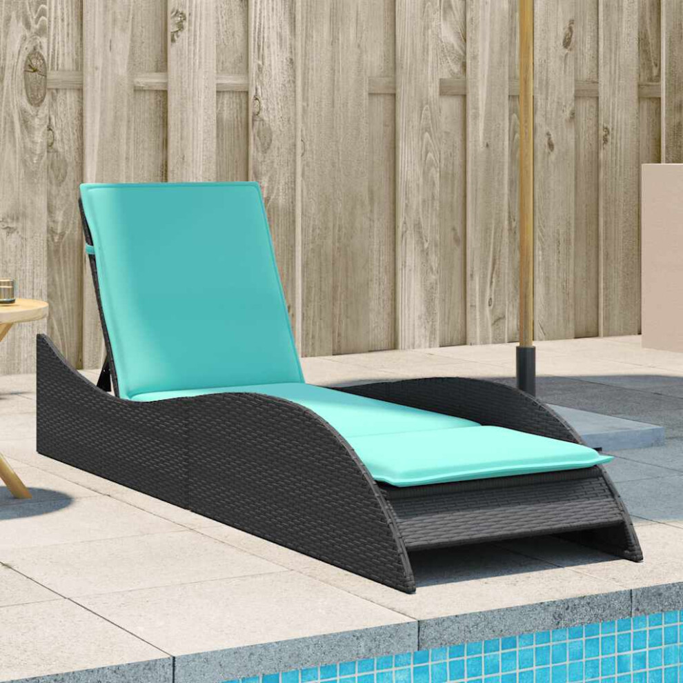 Vidaxl Sun Lounger With Cushion 60X205x73 Cm Poly Rattan Black