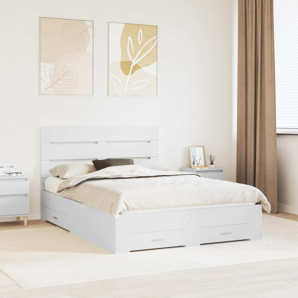 Vidaxl Bed Frame With Drawer White 140 X 200 Cm Engineered Wood