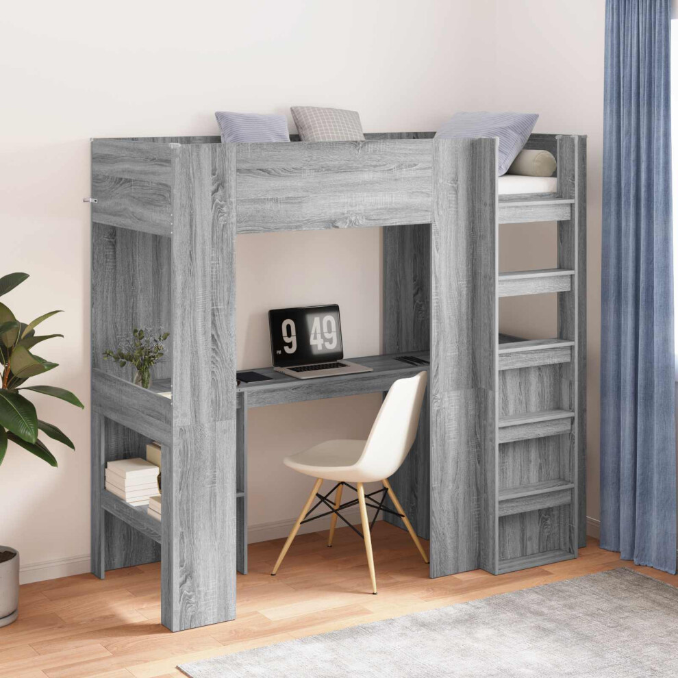 Vidaxl Loft Bed Frame With Desk With Storage Sonoma 75 X 190 Cm Grey