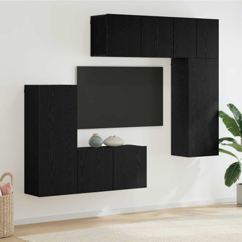 VidaXL vidaXL TV Wall Unit Wall-mounted 5 pcs Black oak Engineered Wood