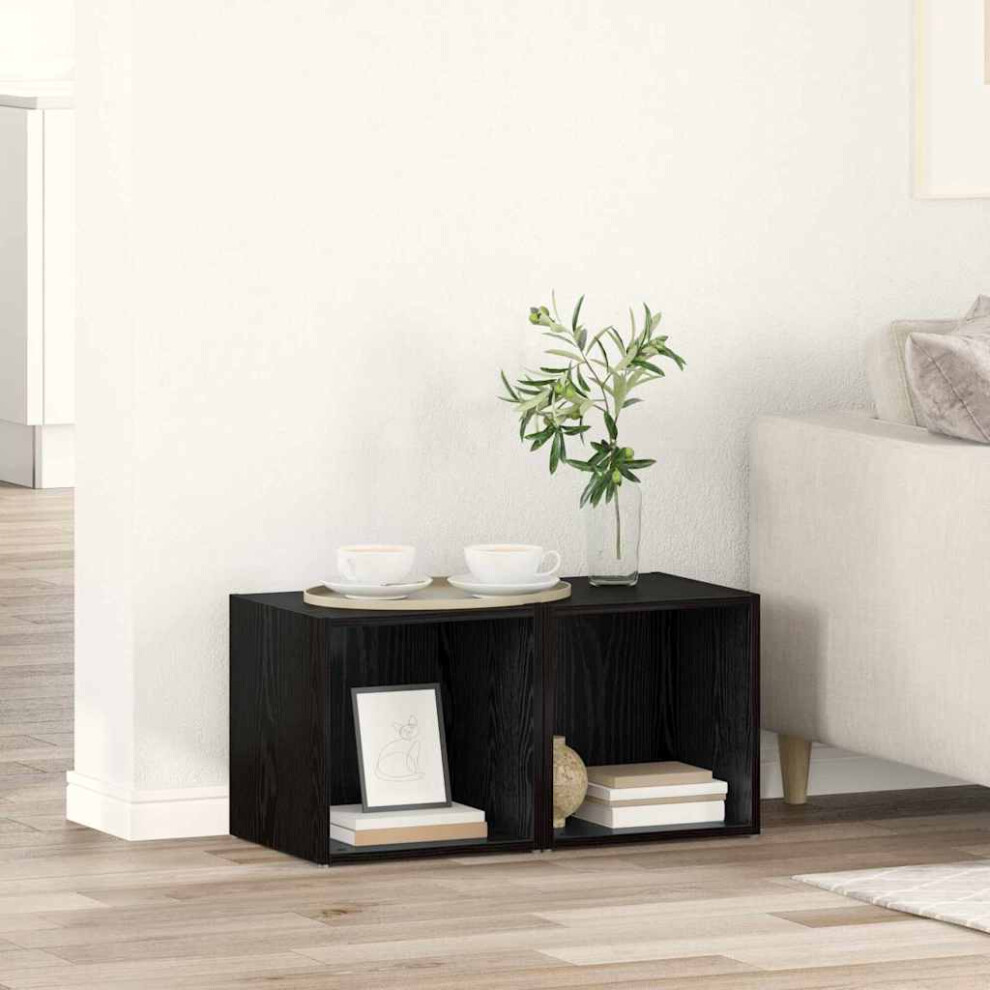 Vidaxl Tv Cabinet Set 2 Pcs 37 X 35 X 37.5 Cm Black Engineered Wood
