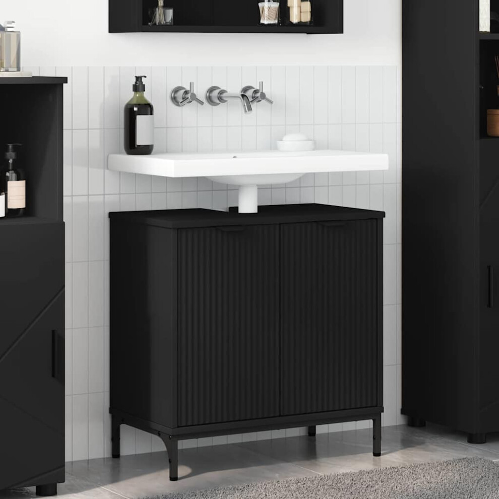 Vidaxl Bathroom Sink Cabinet 60.5 X 33.5 X 61 Cm Engineered Wood Black