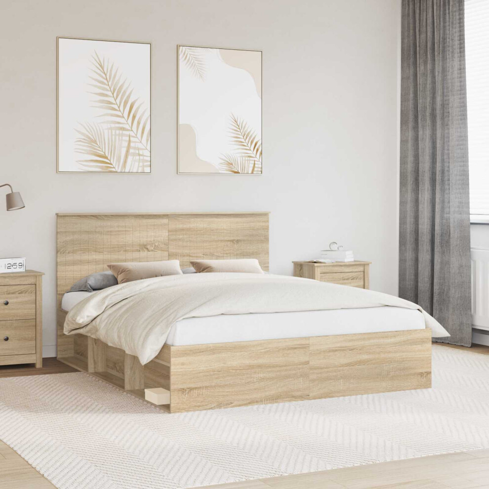 Vidaxl Bed Frame With Headboard Sonoma 160 X 200 Cm Solid Pine Wood