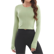 T-shirt de sport femme Fitness manches longues respirant vert L — haut yoga, tenue fitness, t-shirt passe-pouces
