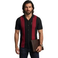 Maglia Polo da Uomo Polówka Maglione Slim Fit Stile Elegante Nero Rosso S — abbigliamento smart casual