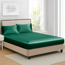 Lenzuolo in raso con angoli elasticizzati per materassi 25-30 cm Verde 180 x 200 cm — biancheria letto, lenzuolo 180x200
