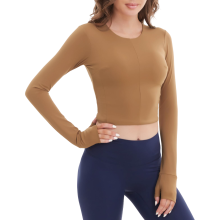 T-shirt de Sport pour Femme Fitness Manches Longues Respirant Marron XL — sweat training femme, vetement yoga