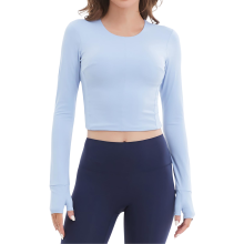 T-shirt Sportif Fitness Femme Manches Longues Respirant Bleu L — sweat training femme, vetements yoga