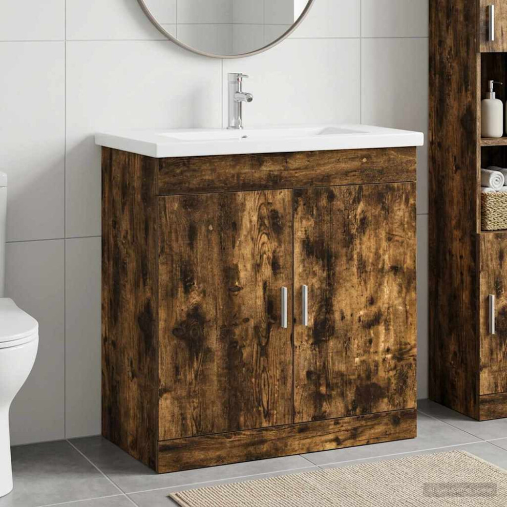 Vidaxl Bathroom Furniture Set Smoked Oak 81 X 40 X 84.5 Cm