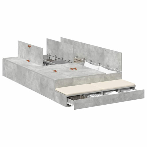 VidaXL vidaXL Storage Bed Frame Concrete Grey 120 cm Engineered Wood 2