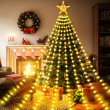 LED Christmas Tree Lights with Star 3.5 m 8 Garlands 298 LED Warm White — christmas fairy lights led, light garland 3 5 m, led star decoration