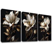 Quadro su tela Gigli 3 Pezzi 40x60 cm Decorazione da Parete con Cornice — trittico soggiorno, quadri fiori glamour