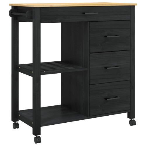 VidaXL vidaXL Kitchen Trolley MONZA Black 84 x 40 x 88.5 cm Solid Pine Wood 1