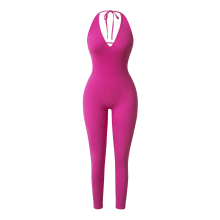 Tuta da donna monopezzo body senza schiena modellante rosa S — abbigliamento modellante, tuta sportiva, body a coste