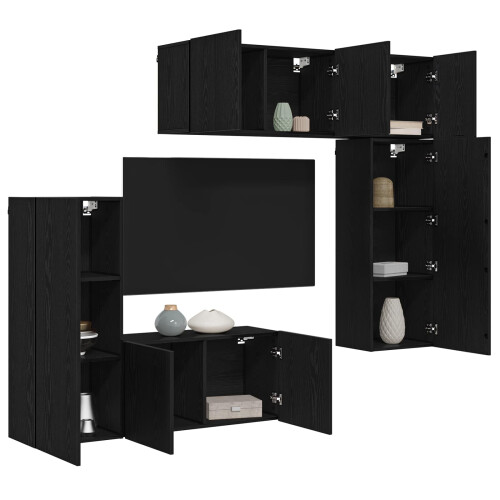 VidaXL vidaXL TV Wall Unit Wall-mounted 5 pcs Black oak Engineered Wood 2