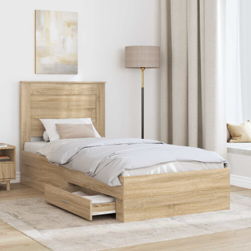 VidaXL vidaXL Bed Frame Sonoma Oak and Silver 75 x 190 cm Engineered Wood 2
