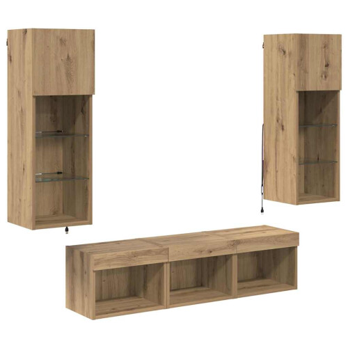 VidaXL vidaXL TV Wall Units Wall-mounted 5 pcs Black Oak Engineered Wood 1