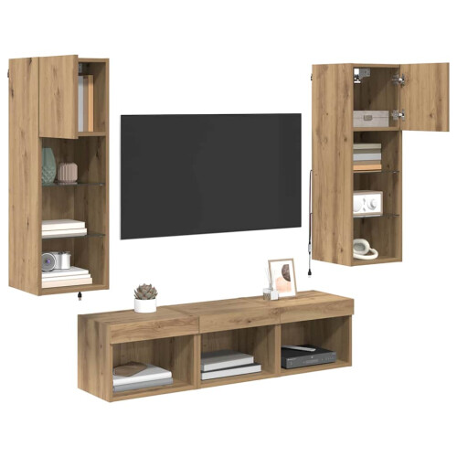 VidaXL vidaXL TV Wall Units Wall-mounted 5 pcs Black Oak Engineered Wood 2