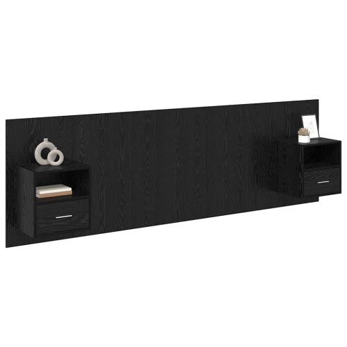 VidaXL vidaXL Headboard with Cabinet 3 pcs Black Oak Engineered Wood 2