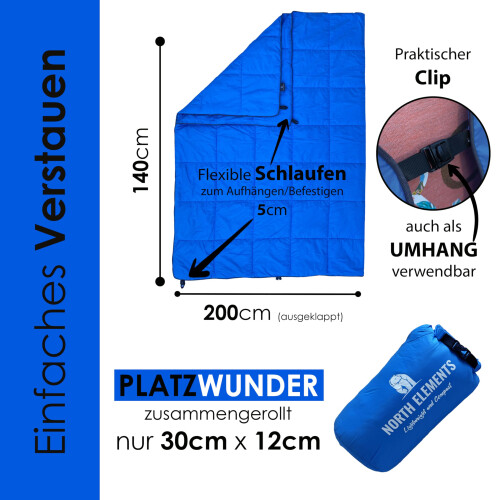 NORTH ELEMENTS Camping Blanket Foldable Waterproof 200x140 cm Blue — north elements blanket, camping blanket, waterproof blanket, folding blanket 1