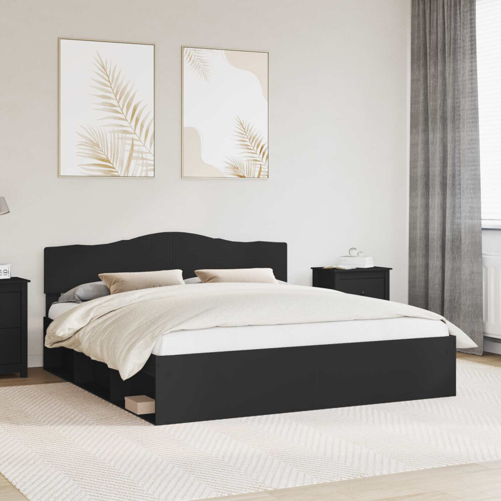 Vidaxl Bed Frame With Headboard Black 200 X 200 Cm Solid Pine Wood