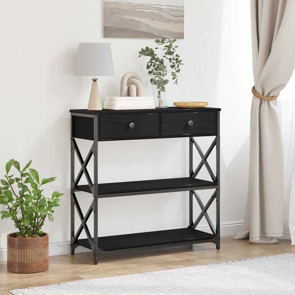 Vidaxl Console Table With Drawer With Shelf Black Oak 75 X 28 X 75 Cm