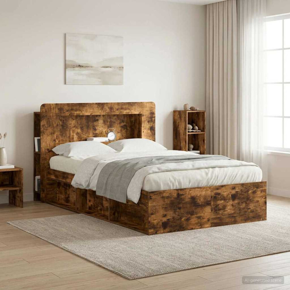 Vidaxl Headboard Cabinet With Storage Smoked Oak Engineered Wood