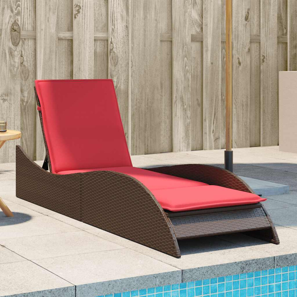 Vidaxl Sun Lounger With Cushion 60X205x73 Cm Poly Rattan Brown