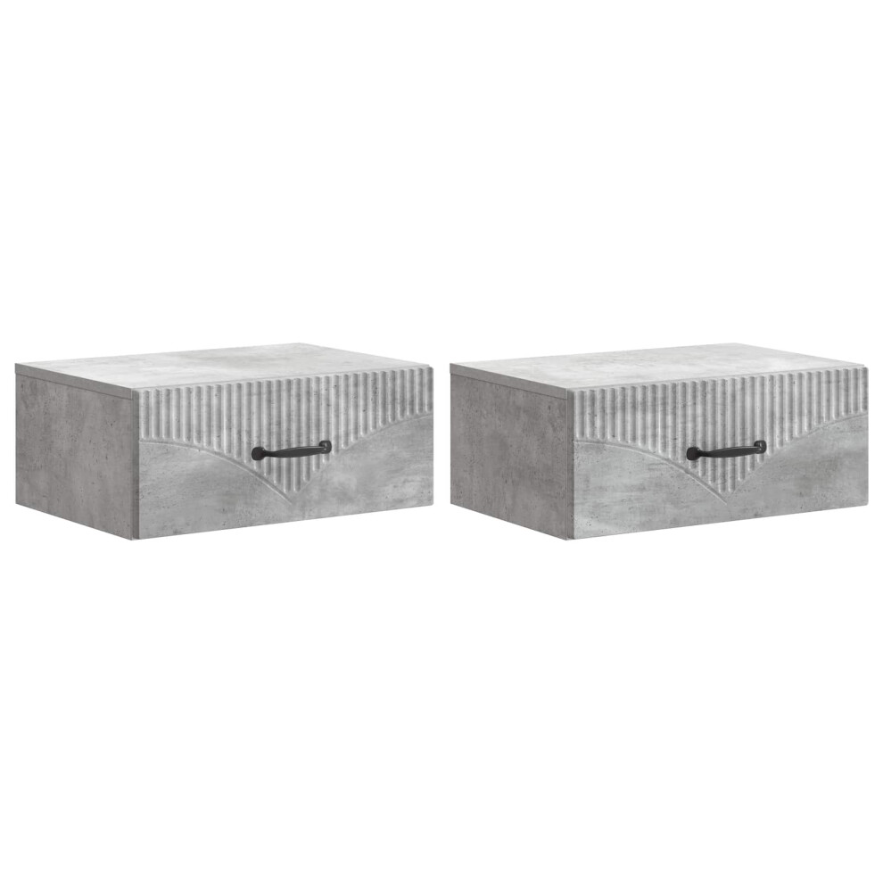 Vidaxl Wall-Mounted Bedside Cabinet With Drawer 2 Pcs Concrete Grey
