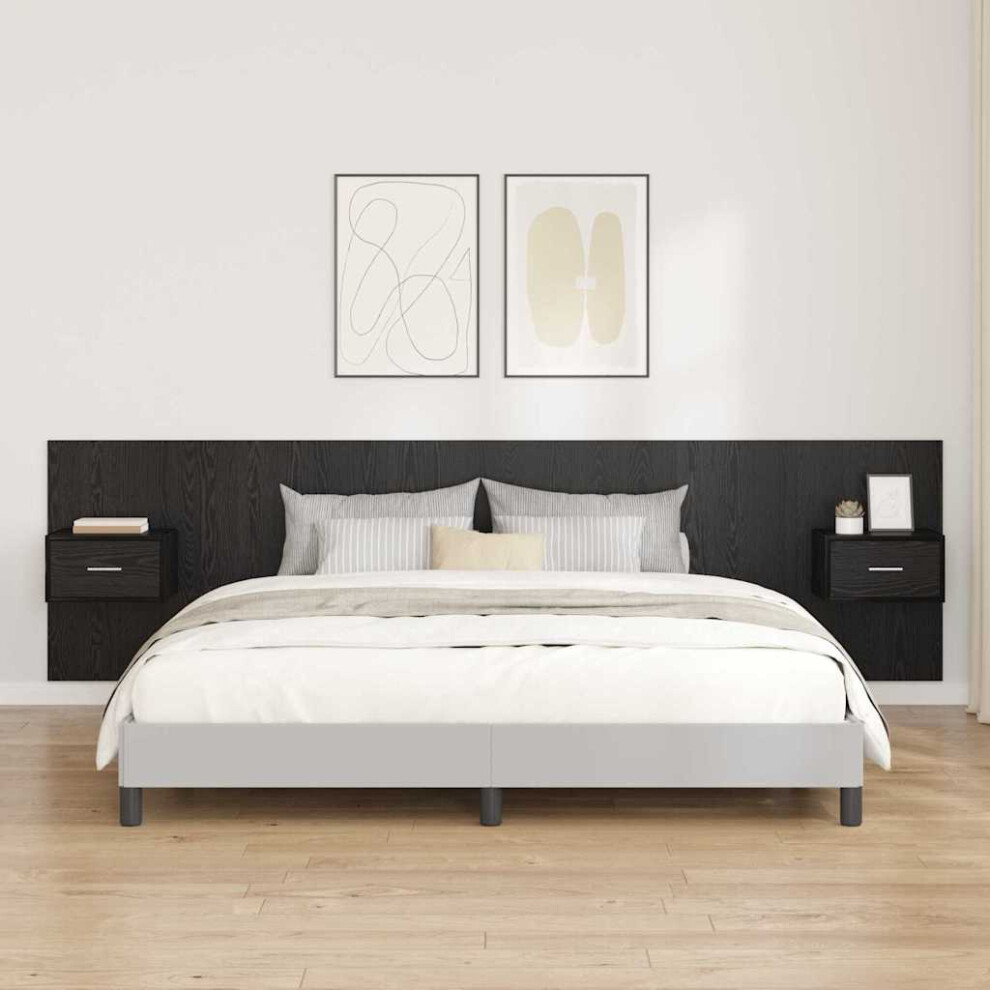 Vidaxl Headboard With Cabinet 3 Pcs Black Oak Engineered Wood, Black - Image 2