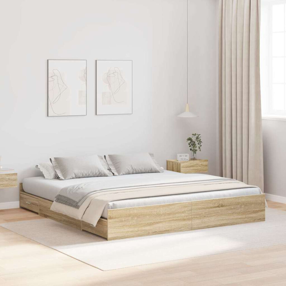 Vidaxl Storage Bed Frame Sonoma Oak 180 X 200 Cm Engineered Wood