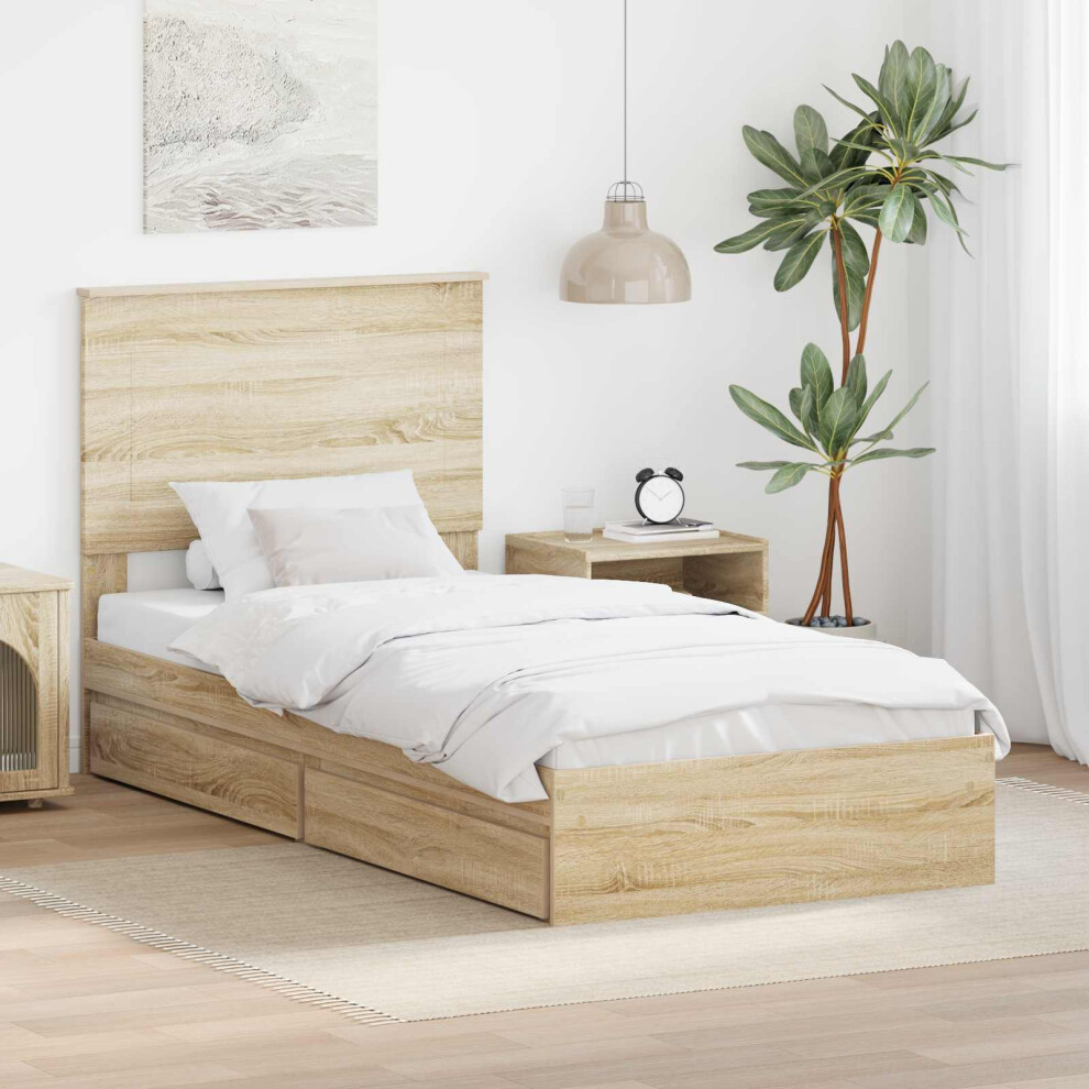Vidaxl Storage Bed With Drawer Sonoma Oak 90 X 190 Cm Engineered Wood