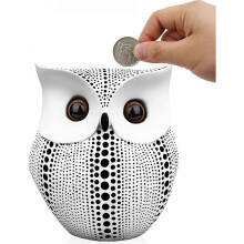 Owl Piggy Bank for Adults, Boys, Girls, Kids, Plastic Savings Coin Money Banks Statue Decor White
