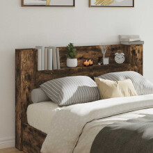 vidaXL Storage Headboard with LED Smoked Oak Engineered Wood