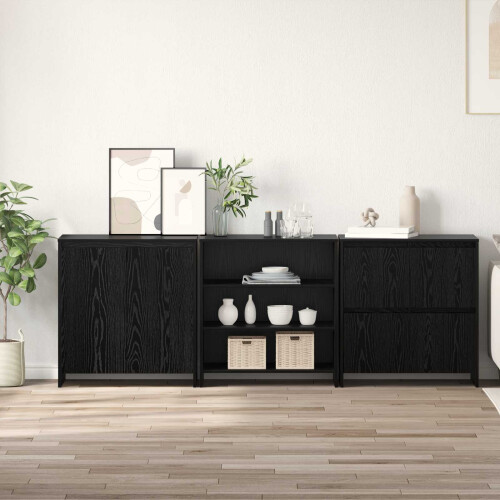 VidaXL vidaXL Sideboard 3 pcs Black Oak 70 x 41 x 75 cm Engineered Wood