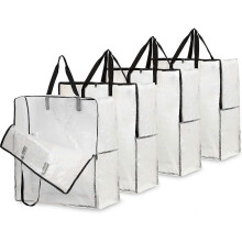 Transparent Storage Bag In Set Of 4, Large XXL Moving Bag 60x60cm with Carry Handle, Storage Bag for Clothes, Toys, Quilt for Laundry Room, Garage Or