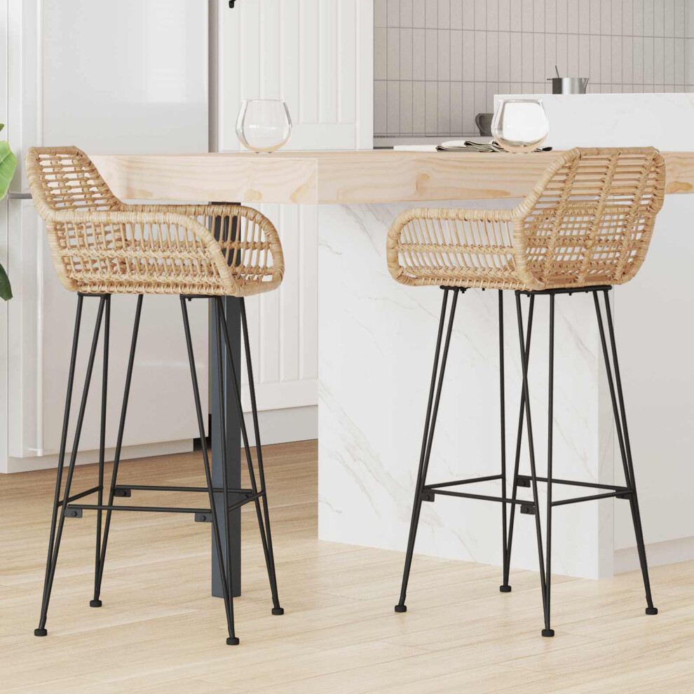 Vidaxl Bar Chair 2 Pcs 55 X 52 X 105 Cm Rattan And Iron